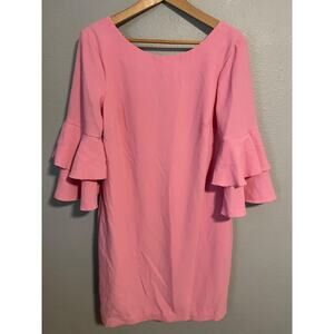 Trina Turk Tunic Dress Womens Size 8 Pink Ruffle Sleeve Elegant Cocktail Party